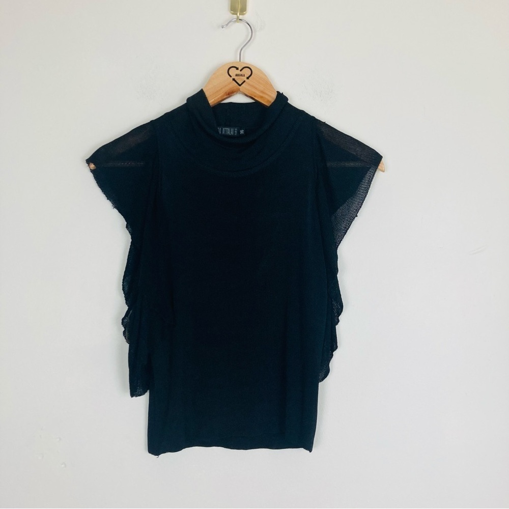 Nora Atalai Paris Y2K knit flutter sleeve black top. Size 36 FR US Small.